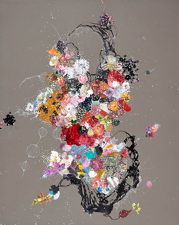 jenny brown, 'interstellar jewel box', 2019, pen, ink, acrylic and collage on art board, 34" x 42"