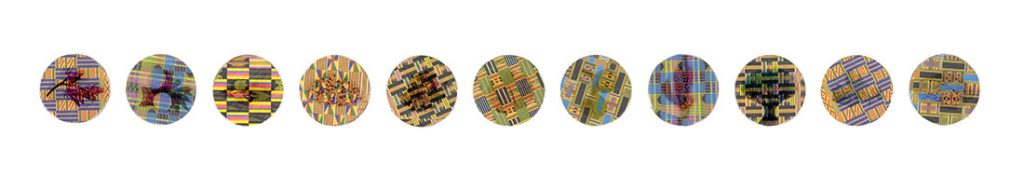 lauren cross, 'african ingredients: familiar africanness series', 2018, digital transparencies on african textile paper, wood panel, 92.5" x 4.5"