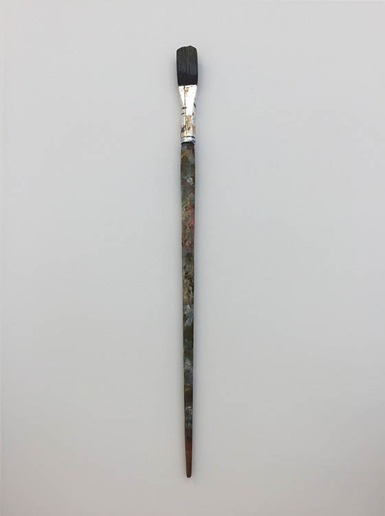 justin richel, 'zip no. 12', 2018, carved wood, gouache, acrylic and sterling silver leaf, 13" x 3/8" x 3/8"